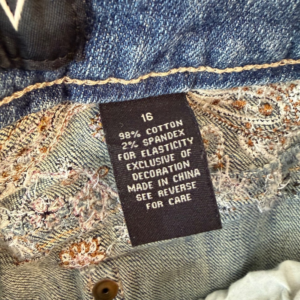 Venezia Womens Blue Embroidered Straight Leg Jeans Size 16 Boho Studded Denim - Picture 6 of 10